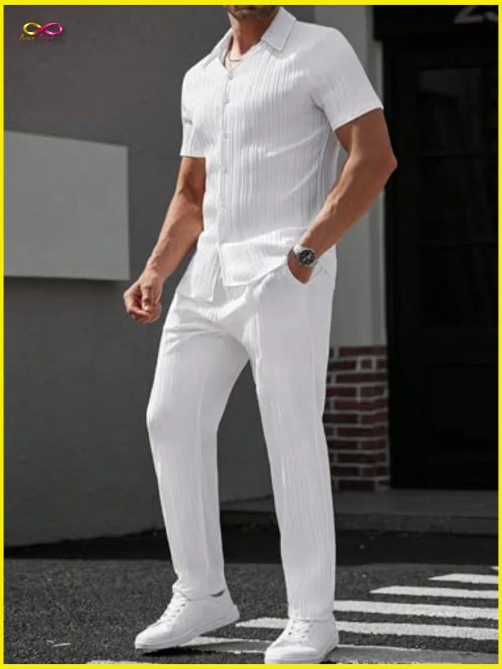 Men's Summer Suit Set Button Down Shirt and Pants Golf Casual Outfit